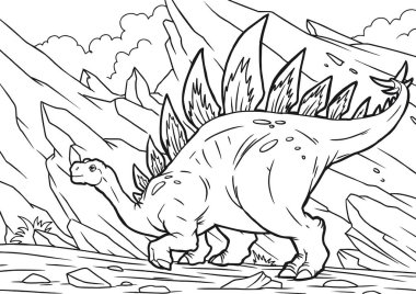 Karikatür tarzında bir dinozor el boyalı çocuklar için boyama kitabı