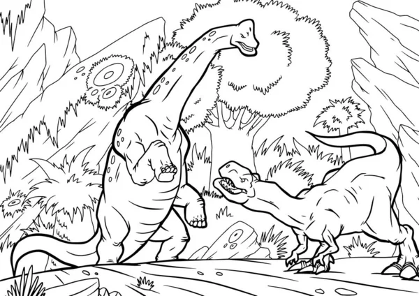Outline diplodocus Dinosaur Illustration, Buku mewarnai, A4 - Stok Vektor