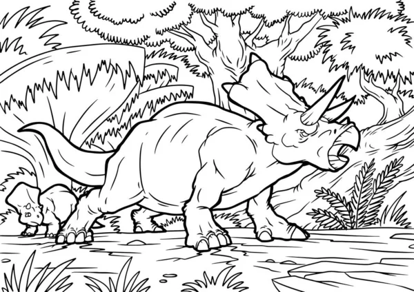 Cartoon vector illustratie van Triceratops Dinosaurus reptielen soorten in de prehistorische wereld voor het kleuren boek en onderwijs — Stockvector