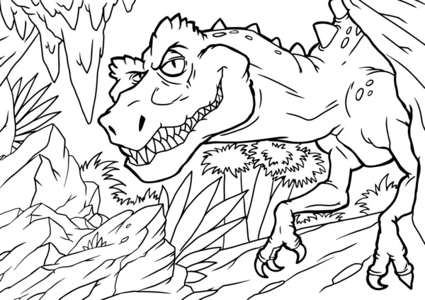 Buku mewarnai Tiranosaurus Kartun - Stok Vektor