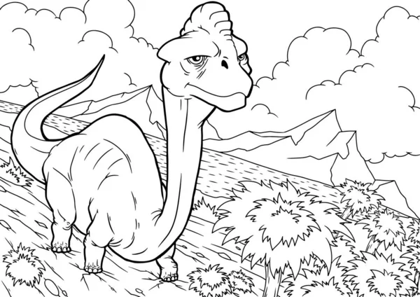 Garis besar Brontosaurus Dinosaurus Ilustrasi, halaman mewarnai, A4 - Stok Vektor