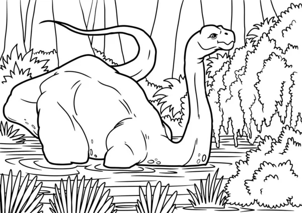 Esboço Brontossauro Dinossauro Ilustração, Desenho para colorir, A4 — Vetor de Stock