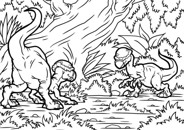 Livro para colorir para crianças com um dinossauro —  Vetores de Stock