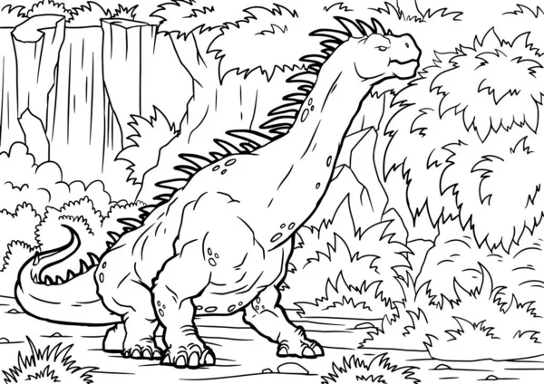 Esboço Brontossauro Dinossauro Ilustração, Desenho para colorir, A4 — Vetor de Stock