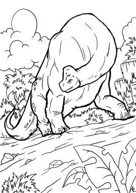 Karikatür tarzında bir dinozor el boyalı çocuklar için boyama kitabı