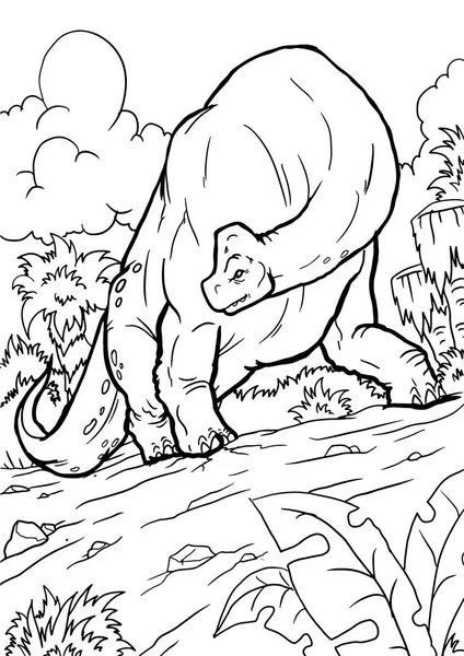 Livro para colorir para crianças com um dinossauro pintado à mão em estilo cartoon — Vetor de Stock