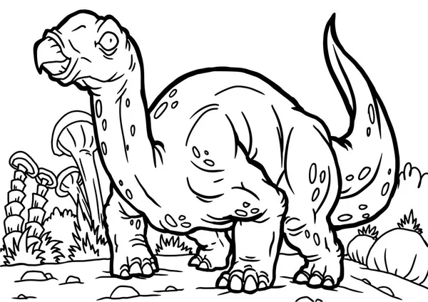 Kleurboek voor kinderen met een dinosaurus met de hand geschilderd in cartoon stijl — Stockvector