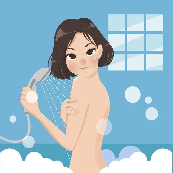 Dos Belles Femmes Douche Avec Savon Douche Éponge — Image vectorielle