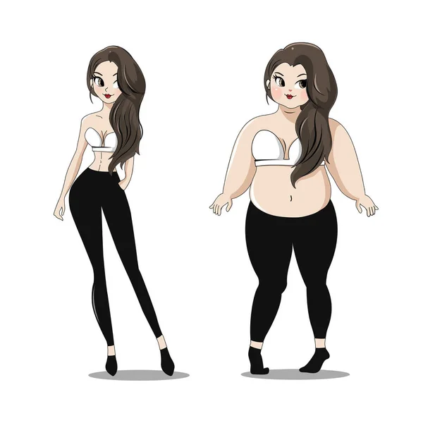 Antes después de cuerpo chica — Vector de stock