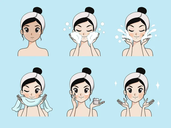 Cuidado facial con mujeres hermosas — Vector de stock