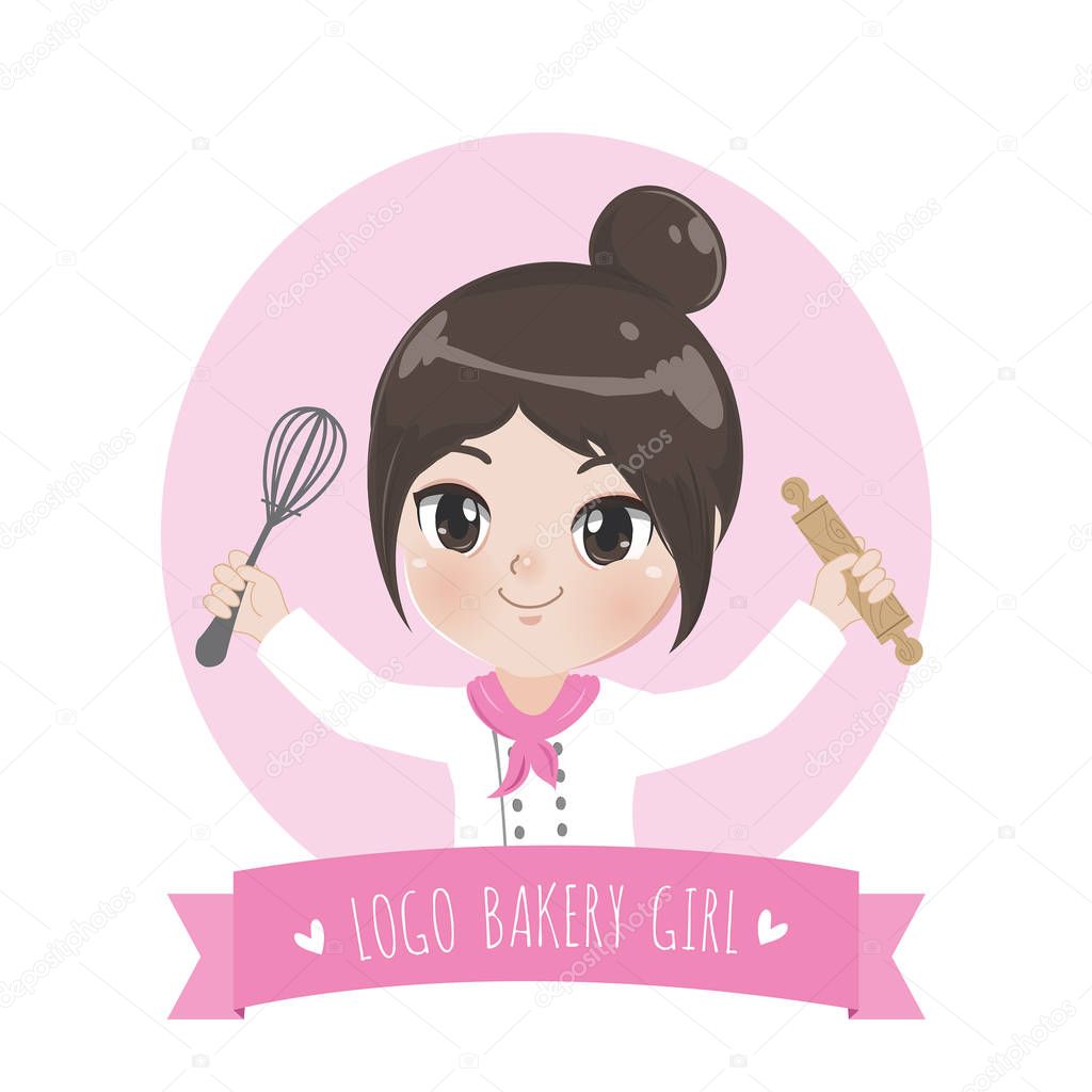 The little bakery girl chef's logo is happy,tasty and sweet smile.