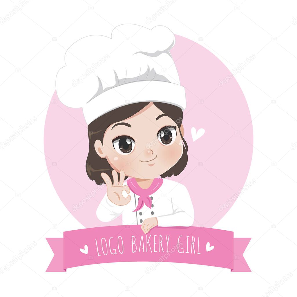 The little bakery girl chef's logo is happy,tasty and sweet smile.