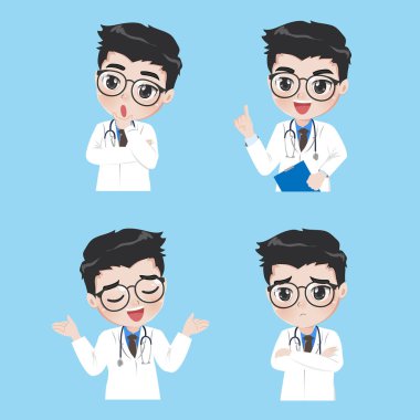 Doktor iş kıyafetleri jestleri ve eylemleri çeşitli göstermek. 