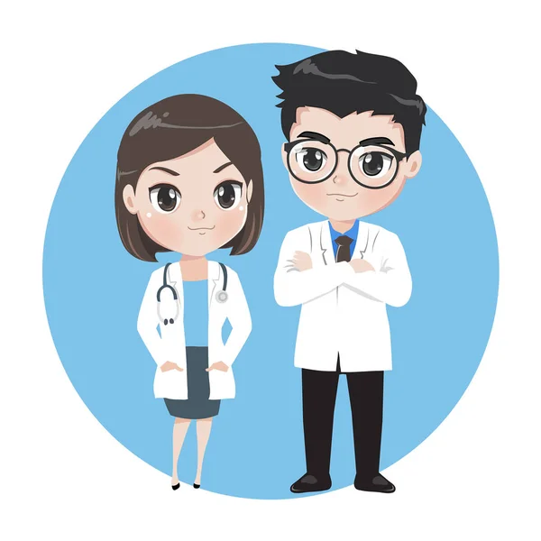 Mannelijke en vrouwelijke artsen stripfiguren. — Stockvector