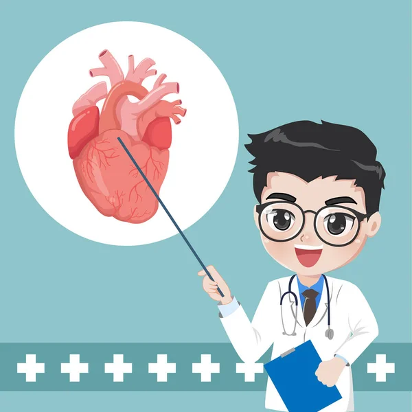 Arzt berät und vermittelt Wissen über Herzkrankheiten — Stockvektor
