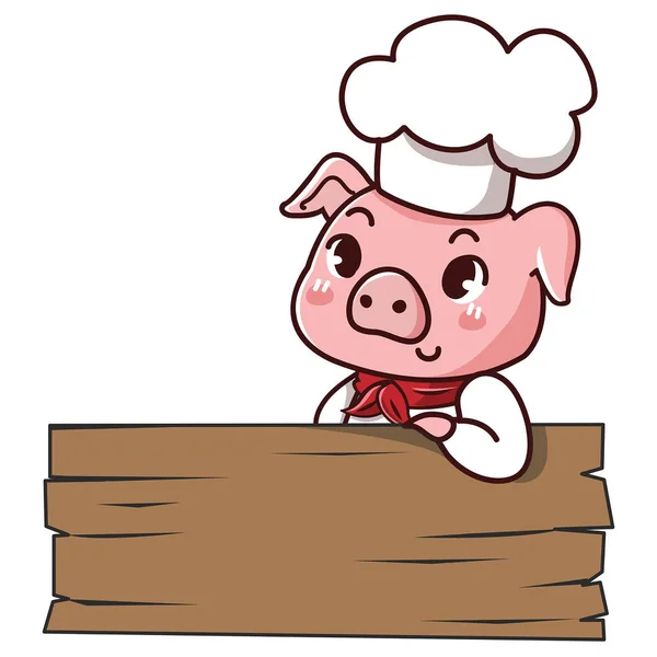 Chef cerdo sostiene un cartel — Vector de stock