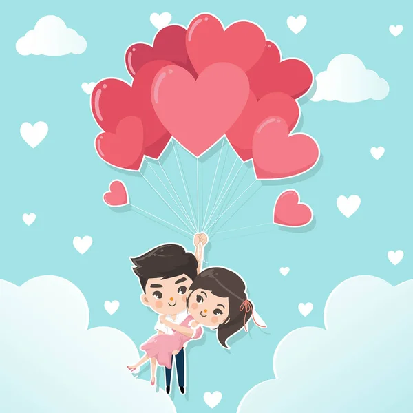 Couples in a heart shaped balloon — Stock Vector