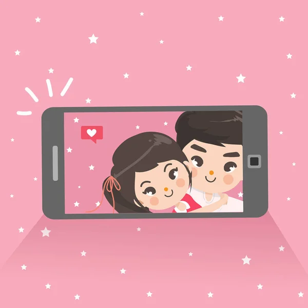 Couple are taking selfies. — Stock Vector