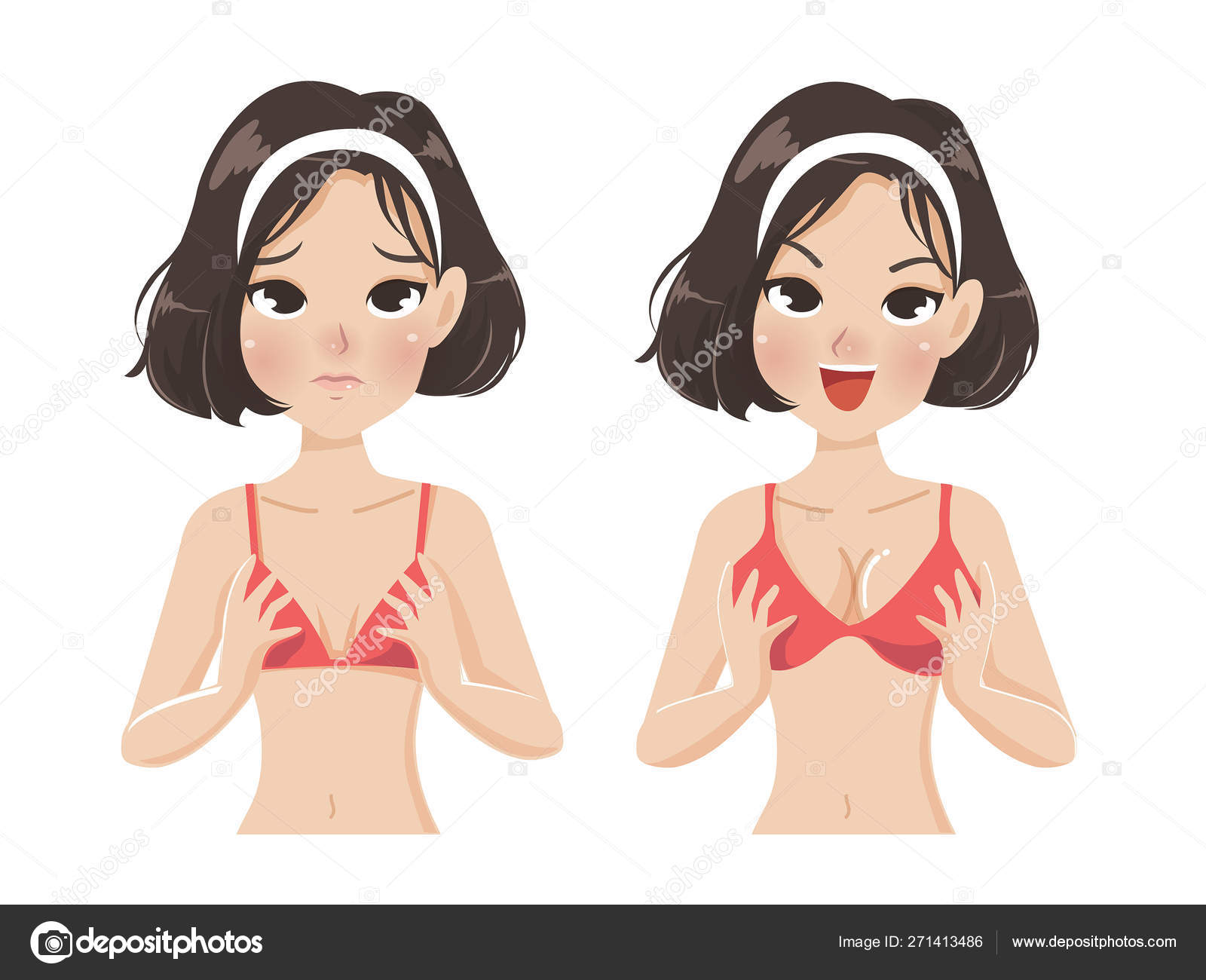 Vetor de Woman with small and big breasts on a white background do Stock