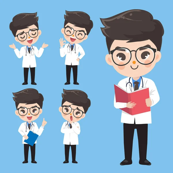 Doktor iş kıyafetleri jestleri ve eylemleri çeşitli göstermek.