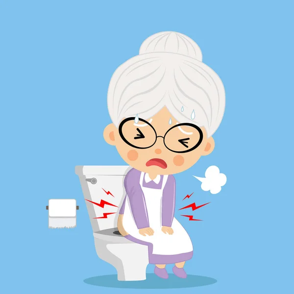 La abuela defecaba en el baño. — Vector de stock