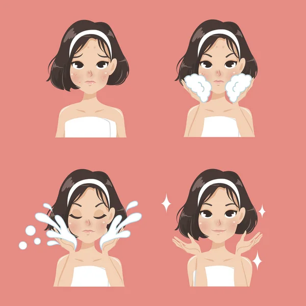 Acne Clean Face Girl sköt hår — Stock vektor