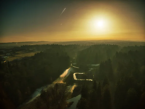 pruhonice dondurulmuş göl günbatımı drone