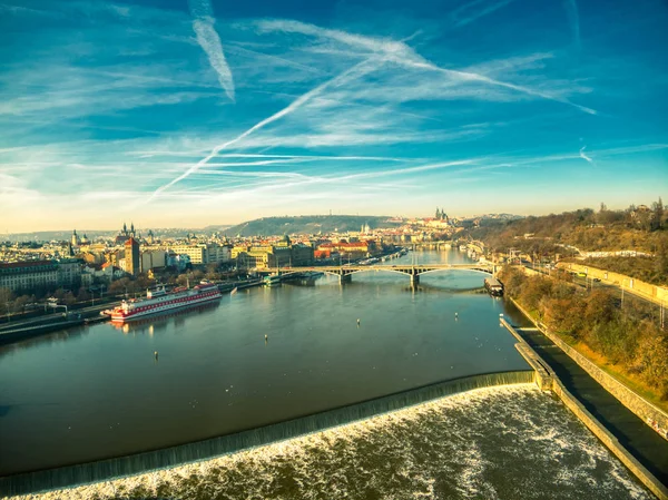 Sonniger Tag Drohne Prag Blick Himmel Wolken — Stockfoto