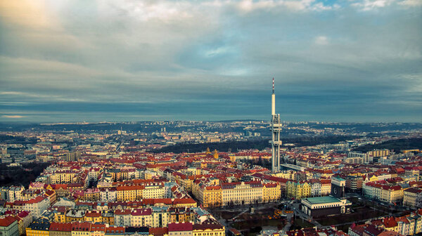 Prague aerial view of tv tower