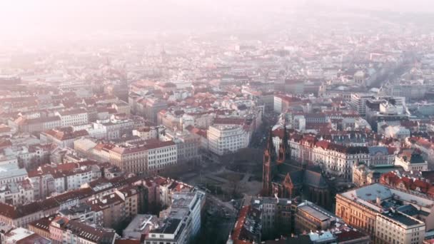 Aerial View Prague Namesti Miru Church — Stock Video