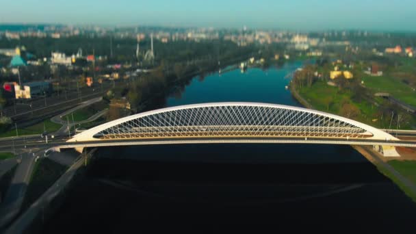 Troja Bridge Prague Aerial Mirror Image — Stock Video