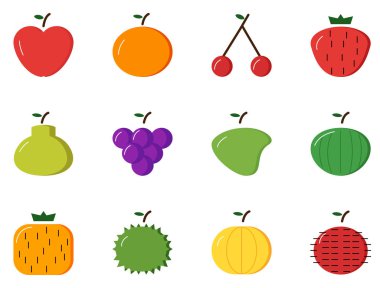 Meyve portakal, mezar, armut, elma simgesi vektör seti - vektör