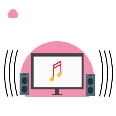 Bilgisayar ve müzik notası, müzik illüstrasyon çalma - vektör