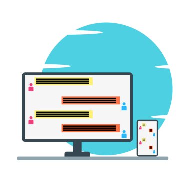 Pc ve telefon düz tasarım illüstrasyon sohbet mesajları - vektör