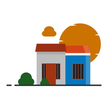 Minimal ev düz stil illüstrasyon - vektör