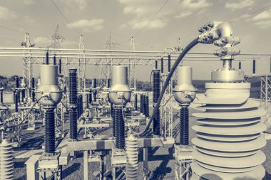 Yüksek gerilim trafo modern trafo merkezi elektrik şalt.