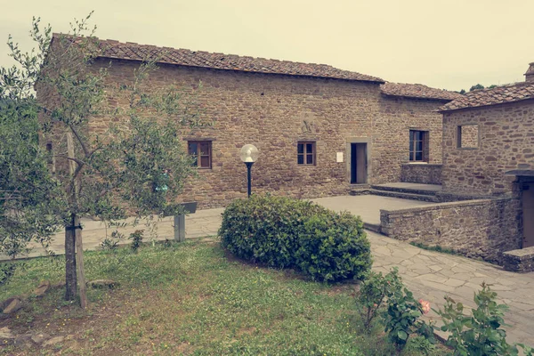 Patio de piedra tradicional casa de campo con olivo . — Foto de Stock