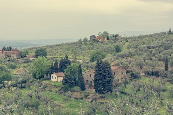 Spettacolare campagna con case costruite in cima alla collina . — Foto Stock