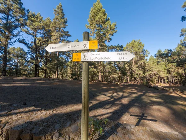 Sign post showing direction for hiking spectacular volcanic landscape.