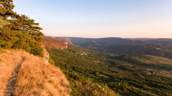 Vue aérienne de la forêt se gorgeant jusqu'au bord d'une falaise abrupte. — Photo