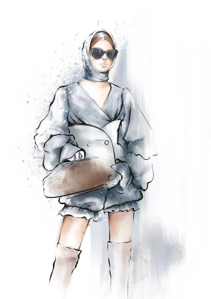 Illustratie Meisje Kijken Mood Schets Inspiratie Model Fashion Fashionsketch Fashionillustration — Stockfoto