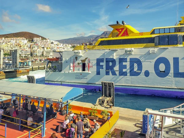 Ferry terminal in Los Cristianos on Tenerife with Fred Olsen ferry — Stock Photo, Image