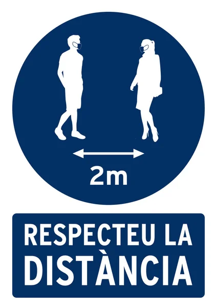 Poszanuj Odległość Społeczną Metry Stóp Plakat Plakat Języku Katalońskim19 — Zdjęcie stockowe