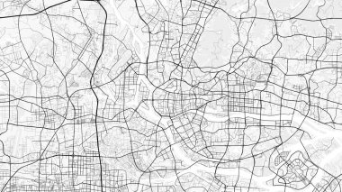 Guangzhou Şehir Haritası. Baskı, duvar kâğıdı, ev ve ofis dekorasyonu için minimalist siyah beyaz çizgili sanat posteri