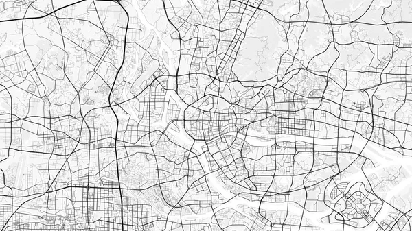 Guangzhou Şehir Haritası. Baskı, duvar kâğıdı, ev ve ofis dekorasyonu için minimalist siyah beyaz çizgili sanat posteri