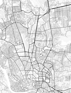 Dhaka Şehir Haritası. Baskı, duvar kâğıdı, ev ve ofis dekorasyonu için minimalist siyah beyaz çizgili sanat posteri