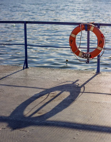 Orange Red Lifebelt Boat Deck Attached Boat Fence — Stock Photo, Image