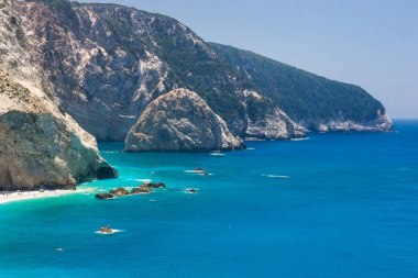 Güzel yaz manzarası. Porto Katsiki. Lefkada, Yunanistan.