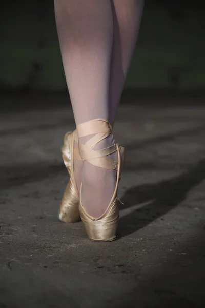 Крупним планом фото балерини взуття. Стояча поза. Балет, мистецтво — стокове фото