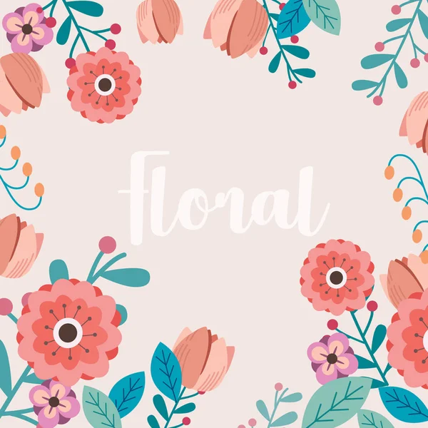 Cartão Com Flores Silvestres Folhas Conceito Primavera Cartaz Floral Convite — Vetor de Stock